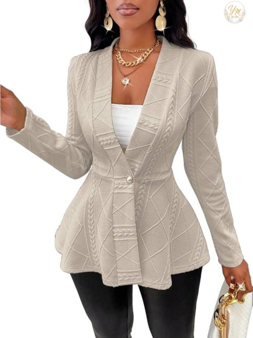 Women's Knit Blazer Peplum Cardigan Business Casual Long Sleeve Office Suit